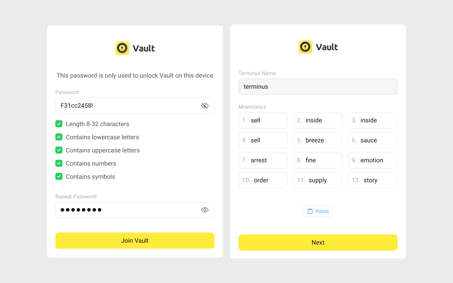 Vault password