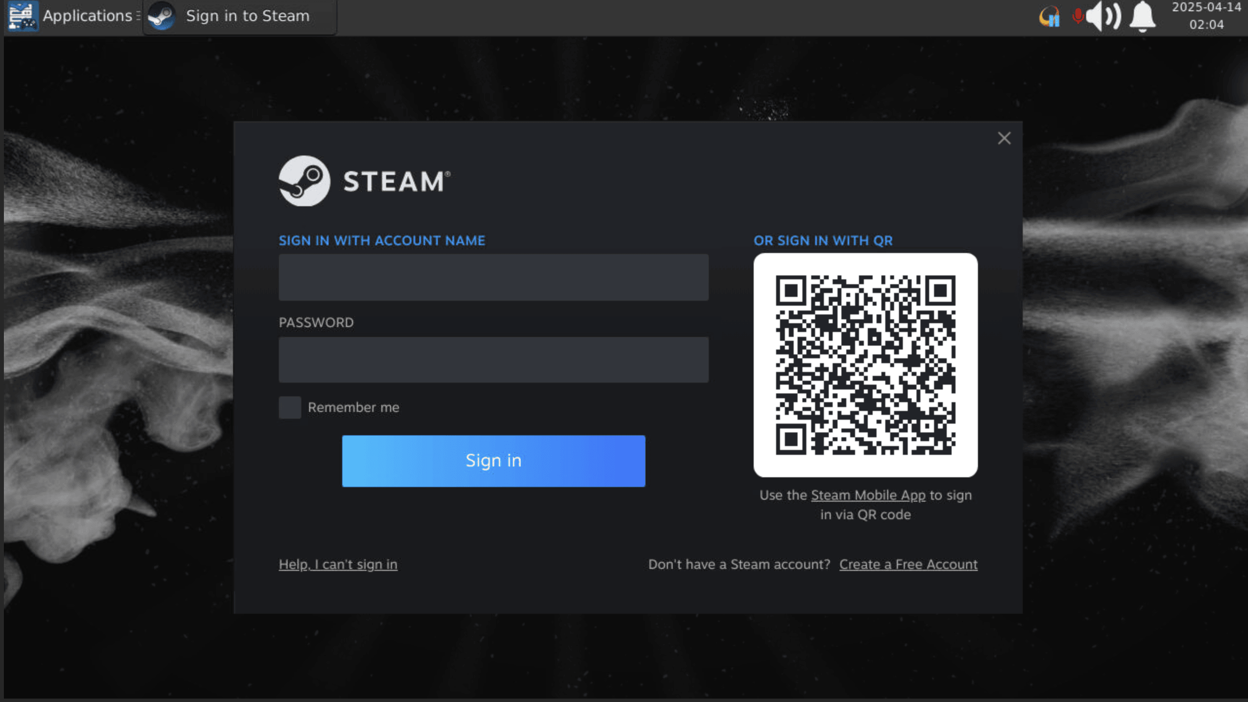 Steam login interface